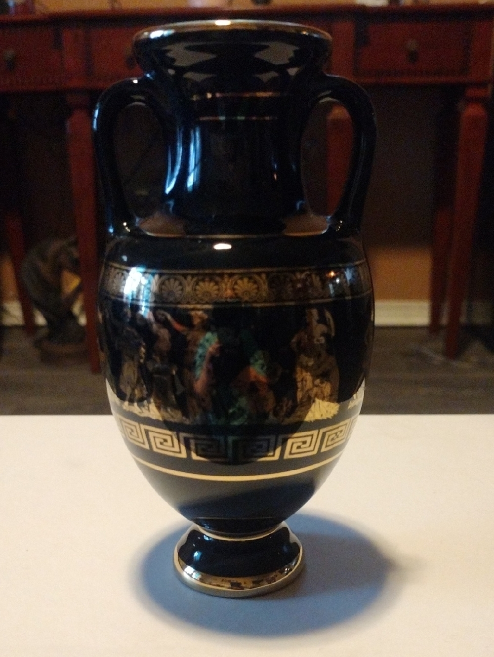Black and Gold Decorative Amphora Vase - Elegant Home Accent